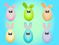 Bright cute easter eggs bunnies